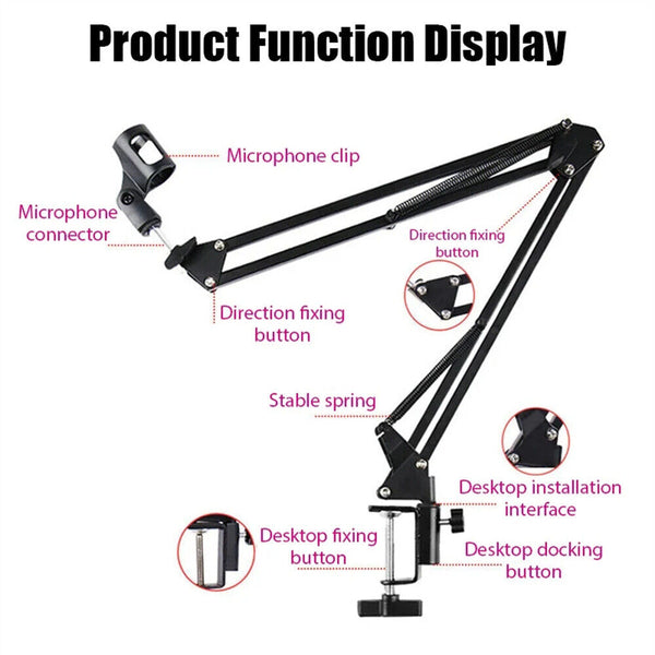 Pro Mic Microphone Holder Suspension Boom Arm Desktop Stand Mount for Broadcast