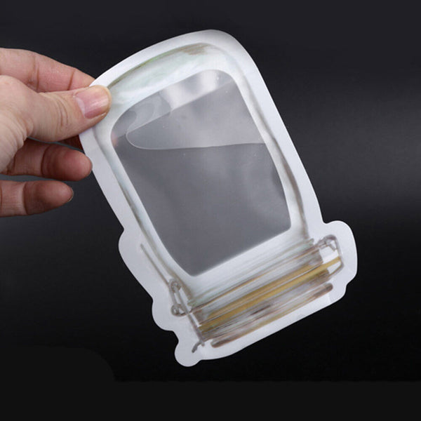 10PCS Mason Jar Reusable Zip Bag Food Storage Stand Up Zipper Pouch PE