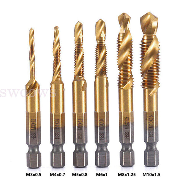 6pc X HSS Hex Shank Tap Drill Bits Metric Thread Screw Compound Tapping Set Tool