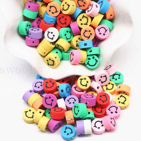 50pcs 10mm Smiley Face Pony Beads Polymer Clay Fun Mix DIY Jewellery Spacer AU