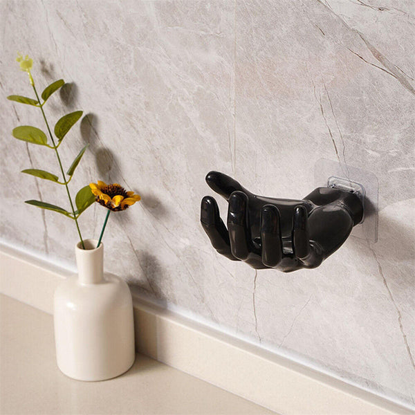 1/2x Resin Wall Mounted Soap Holder Rack Adhesive Hand Shape Storage Holder