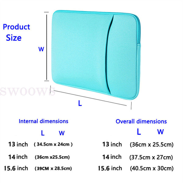 Neoprene Laptop Sleeve Notebook Cover Case Bag for 13 14 15 inch Macbook Dell