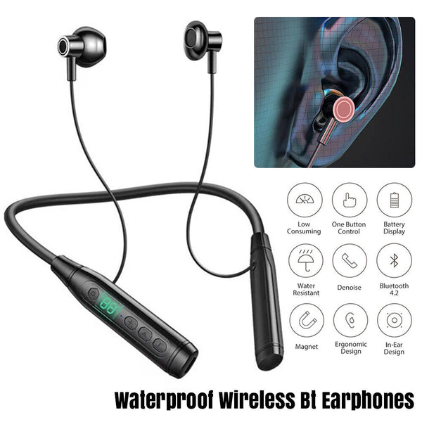 Waterproof Wireless Bluetooth Earphones Neck Headphones Sport Gym Headset AU