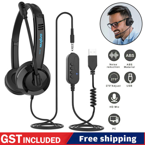 USB Wired Headphone Headset Noise Cancelling With Microphone For Computer Laptop