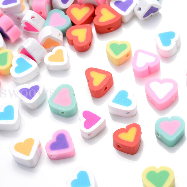 MULTI Heart Beads Pony Polymer Clay 10mm 100pc Fun Mix DIY Jewellery Spacer FREE