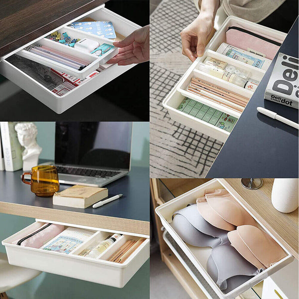 Under Desk Table Drawer Tray Pencil Organizer Hidden Self Storage Adhesive S-L