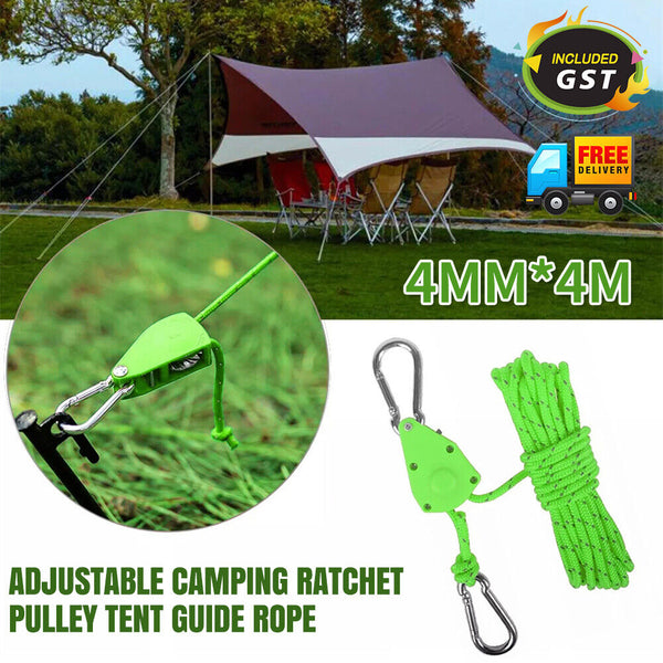 4Metre Camping Ratchet Pulley Tent Guide Rope Adjustable Guy Line Tensioner Tie