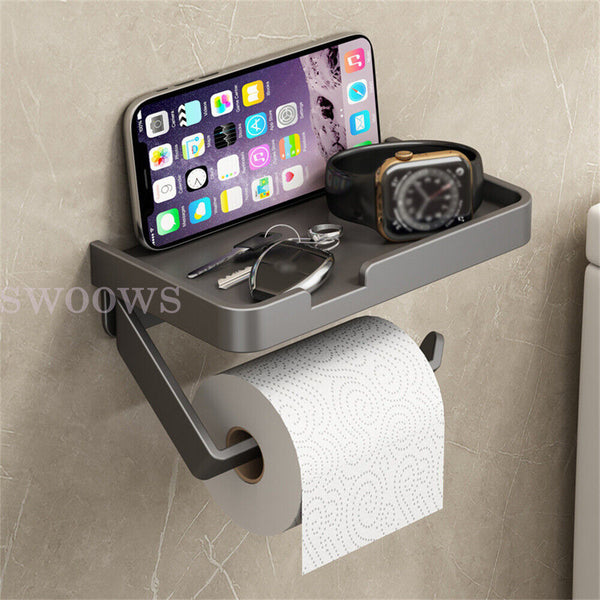 Toilet Paper Roll Holder with Phone Shelf Wall Mounted Brass Tissue Rack Storage