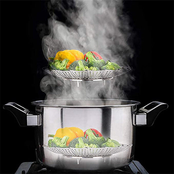 Up 2X Tray Mesh Cook Steam Vegetable Basket Stainless Steel Folding Steamer 23CM