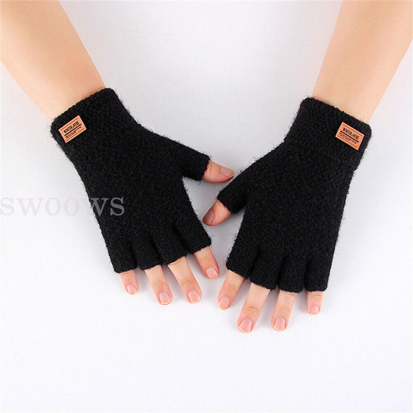 Thick Fingerless Gloves Driving Gloves Knitted Alpaca Wool Half Finger Mittens