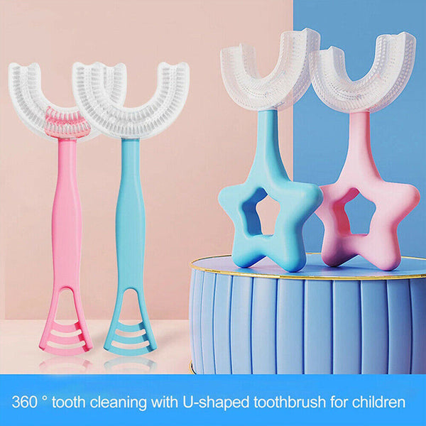 Kids U Shaped Toothbrush Soft Silicone Brush Head 360° Oral Teeth Cleaning Brush