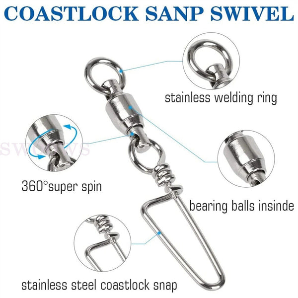 Fishing Swivels Ball Bearing Coastlock Snap Stainless Steel Trolling Connector