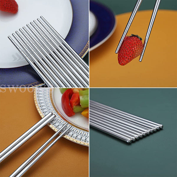 Stainless Steel Chopsticks Asian Chinese Japanese Dinner Reusable Metal Cutlery