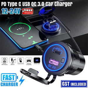 PD Type C USB Car Charger and QC 3.0 Charger 12V Power Outlet Socket ON/Off DF