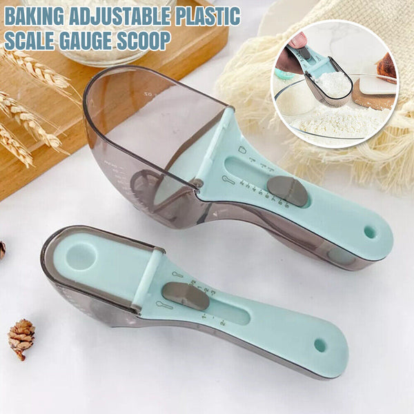 2pcs Baking Adjustable Plastic Scale Gauge Scoop Kitchen Measuring Spoons