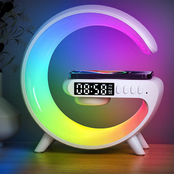 Smart Lamp Bluetooth Speaker Wireless Charger RGB AlarmClock Night Light Battery