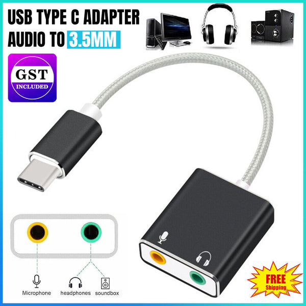 USB Type C Adapter Audio to 3.5mm Jack Headphone Microphone Aux Sound Converter