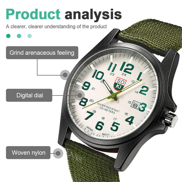 1/2x Mens Date Stainless Steel Military Sports Analog Quartz Army Wrist Watch