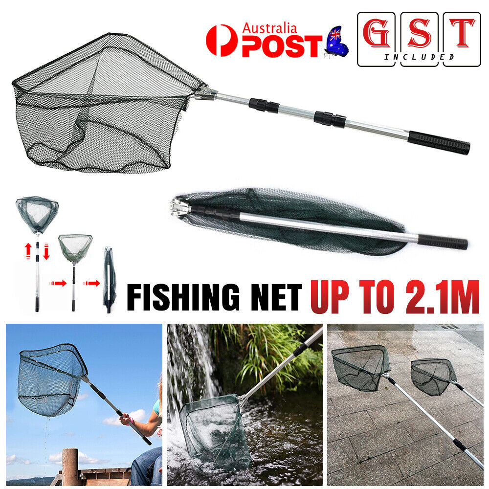 Telescopic Folding Aluminum Fishing Landing Net 3 Section Extending Pole 210cm