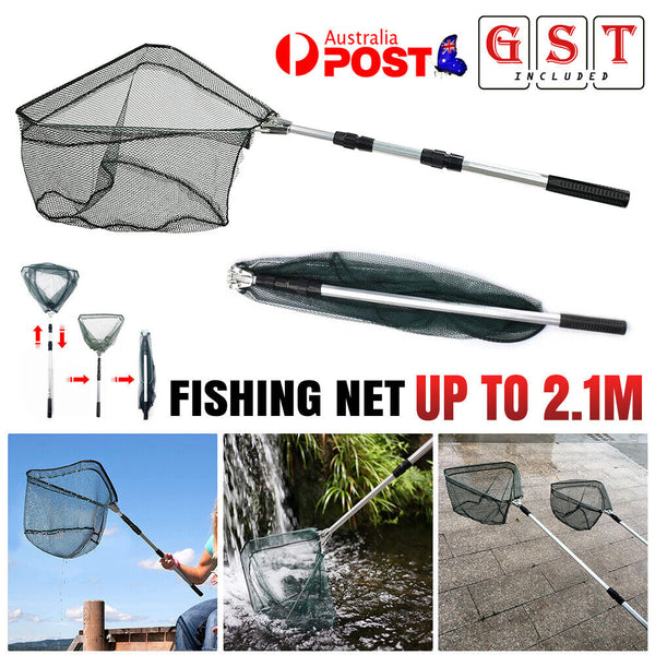 Telescopic Folding Aluminum Fishing Landing Net 3 Section Extending Pole 210cm