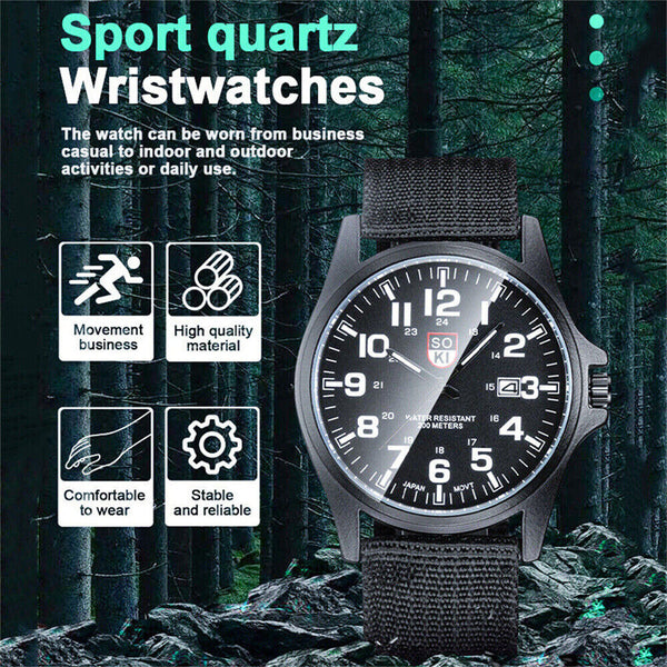 1/2x Mens Date Stainless Steel Military Sports Analog Quartz Army Wrist Watch