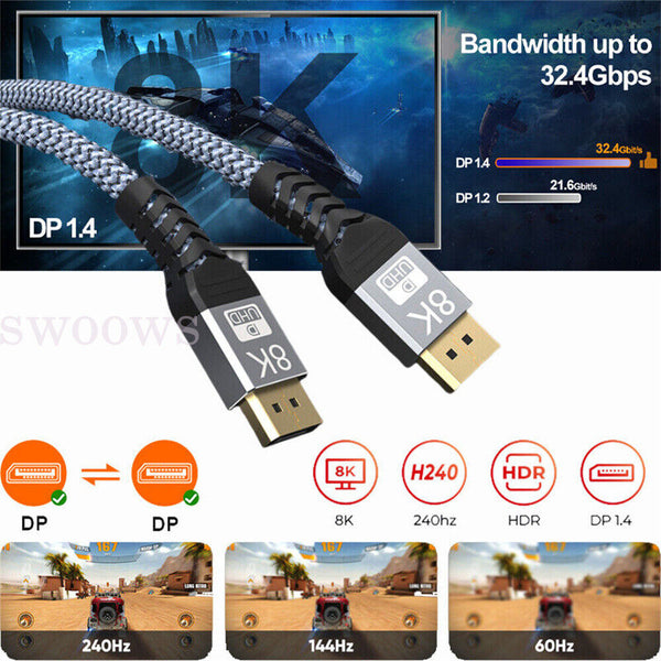 8K Displayport DP 1.4 Cable HDR 4K/144Hz Display Port Male to Male Hight Speed