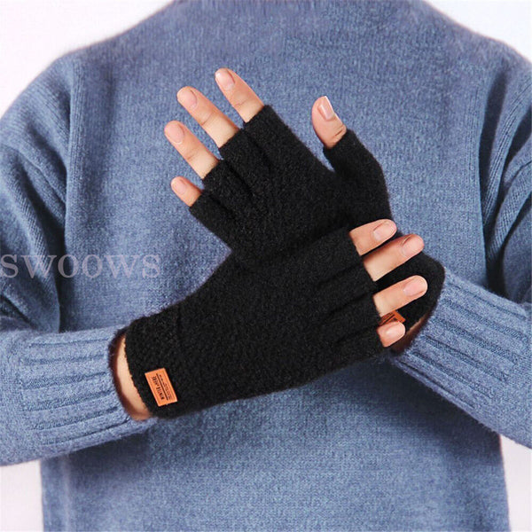 Thick Fingerless Gloves Driving Gloves Knitted Alpaca Wool Half Finger Mittens