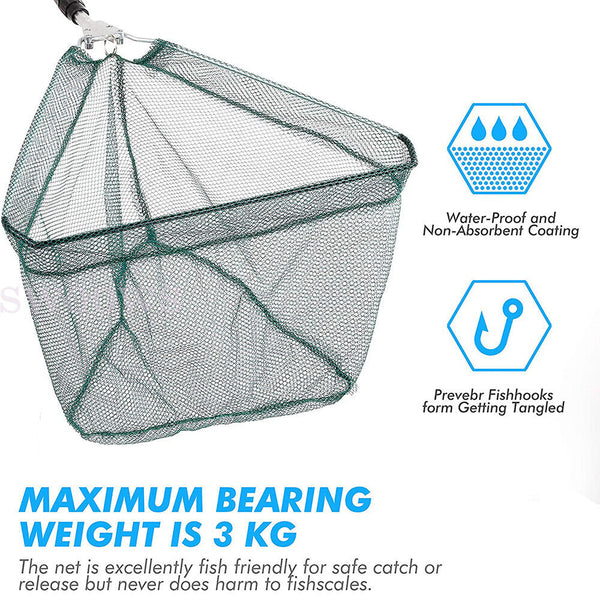 Fishing Landing Net Portable Black Triangle Fish Mesh Foldable Pole Handle