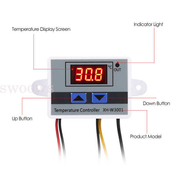 Digital LED Temperature Controller Thermostat Control Switch W/ Waterproof Probe