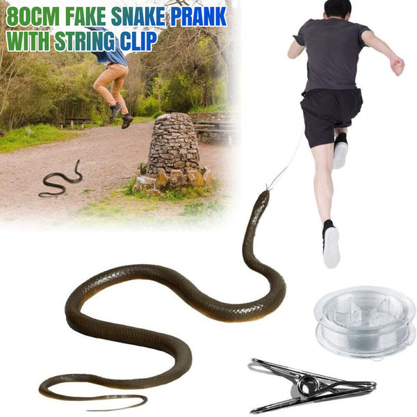 Fake Realistic Snake Lifelike Scary Rubber Toy Prank Party Joke with String Clip