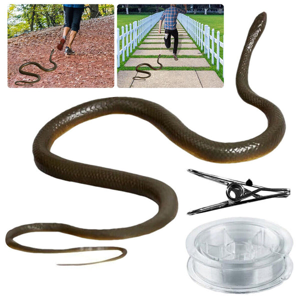 Fake Realistic Snake Lifelike Scary Rubber Toy Prank Party Joke with String Clip