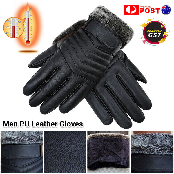 1/2 Winter Warm PU Leather Wool Wrist Gloves Touch Screen Full Finger Fur Mitten