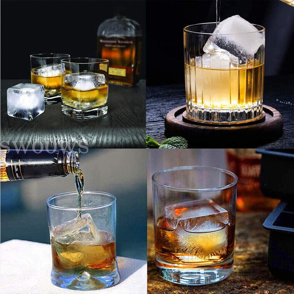 8 Grids Whiskey Silicone Maker Ice Cube Tray Mould Large Mold Giant Square Black