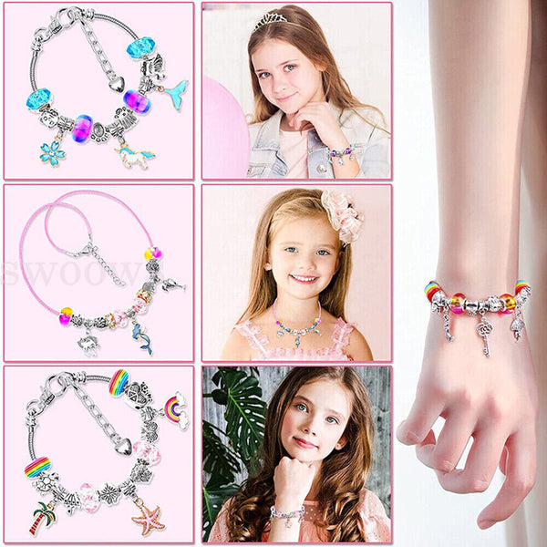 Beads Jewellery Charms Pendant Set DIY Craft Kids Girls Gift Bracelet Making Kit