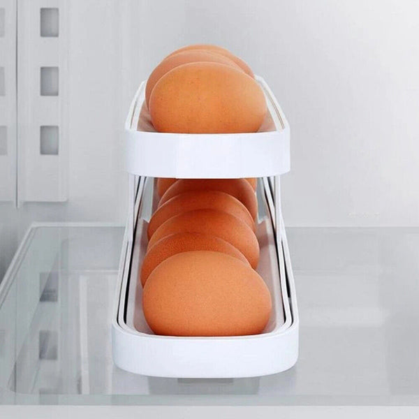 2 Tier Storage Rack Rolldown Refrigerator Egg Dispenser Auto Rolling Egg Holder