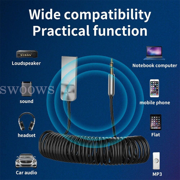 1/2pcs Car Wireless Bluetooth 5.1 Receiver Dongle AUX 3.5mm Music Adapter Cable