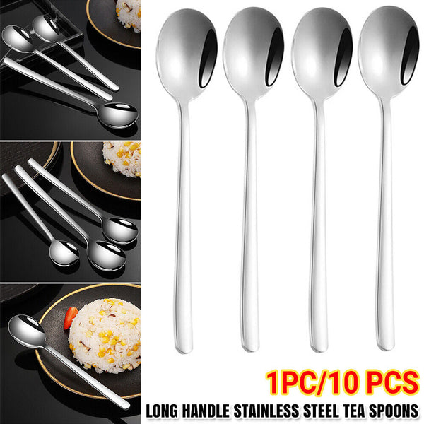 UP 10PC Long Handled Stainless Steel Coffee Spoon Cold Drink Ice Cream Tea Spoon