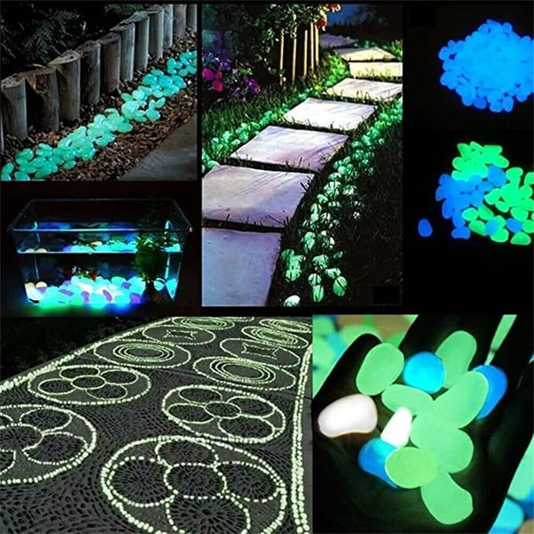 100X White Glow in the Dark Pebbles Stone Rock Fish Tank Stones Garden Road Deco