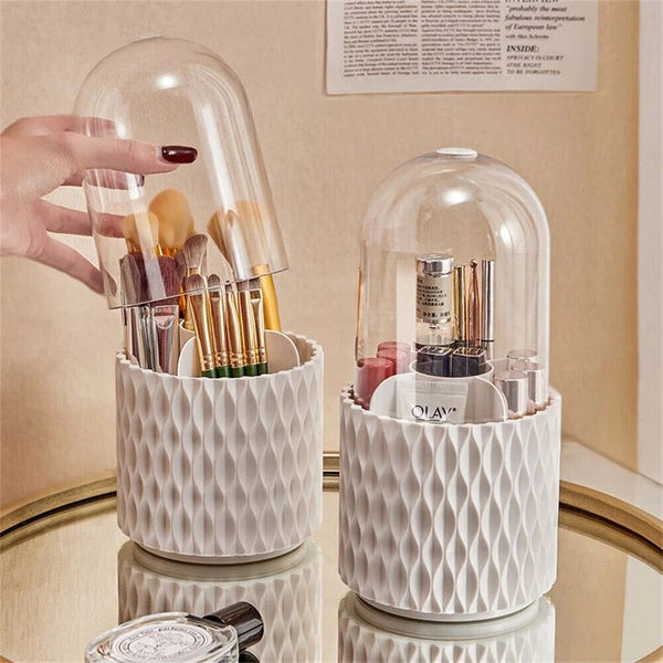 360° Rotating Makeup Brush Holder W/ Lid Makeup Organizer Cosmetic Storage Case