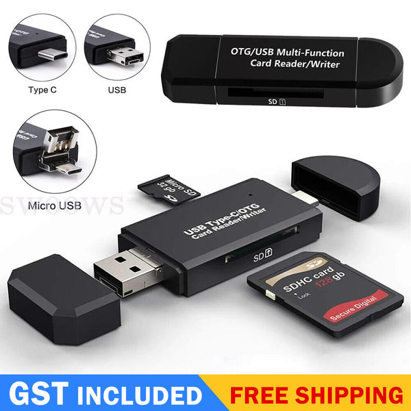 Micro USB OTG to USB 2.0 Adapter SD TF Micro Card Reader For PC Mobile Phone AU