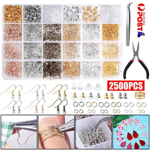 2500Pcs DIY Earring Making Supplies Kit with Earring Hooks Jump Rings Pliers AU