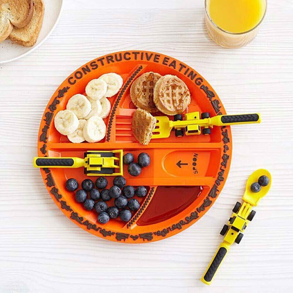 Constructive Eating - Construction Themed Set - Plate, Heavy Equipment Utensils