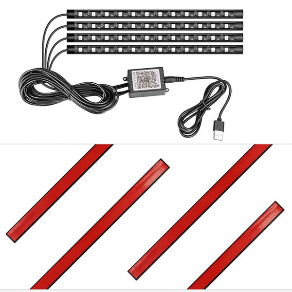 12 LED RGB Car Interior Footwell Strips Lights Atmosphere Lamps USB Remote Music