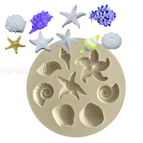 3D Sea Shell Silicone Fondant Mould Cake Sugar Craft Starfish Icing Baking Mold