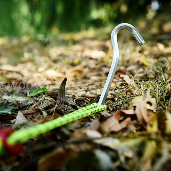 12/24 Aluminum Tent Pegs Hook Outdoor Camping Trip Ground Durable Nail Stakes