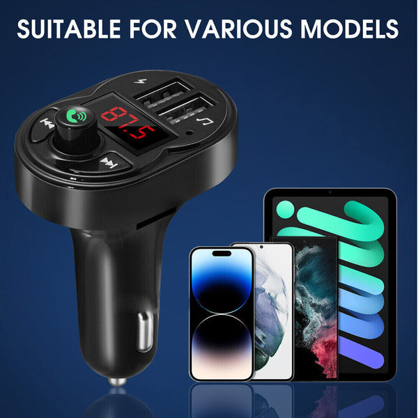 Bluetooth 5.0 FM Transmitter Car Kit Radio Adapter MP3 Player Dual USB Charger