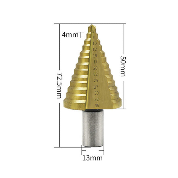 13Step Set HSS Steel Cutter Conical Spiral Groove Titanium Bit Cone Drill 5-35mm