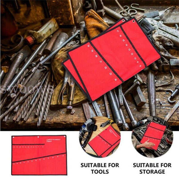 14-25 Pocket Red Canvas Spanner Wrench Storage Bag Tool Roll Up Organizer Pouch