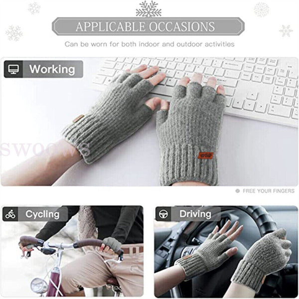 Thick Fingerless Gloves Driving Gloves Knitted Alpaca Wool Half Finger Mittens