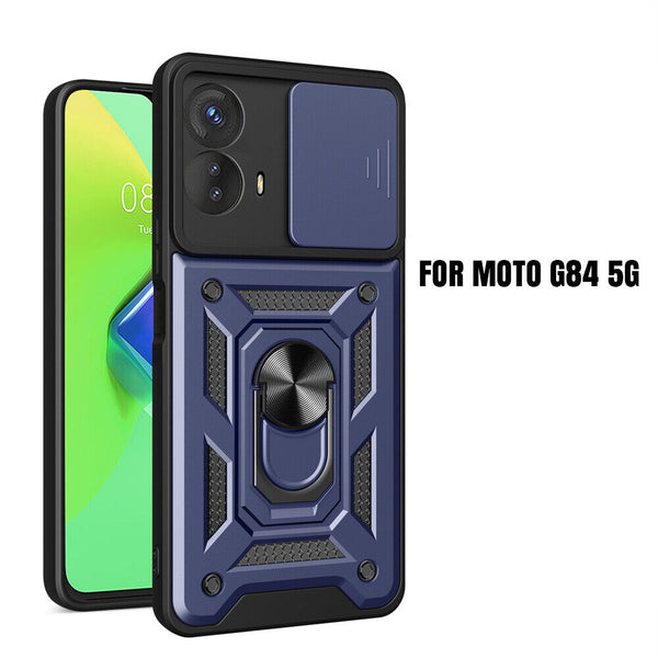 Shockproof Armor Case Slide Camera Ring Stand Cover For Motorola Moto G84 5G